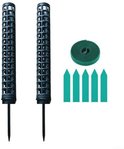 Feegow Poste de musgo de plástico de 9 pulgadas para plantas, postes de plástico verde, varillas de musgo de plástico, soporte de columna de musgo fijo