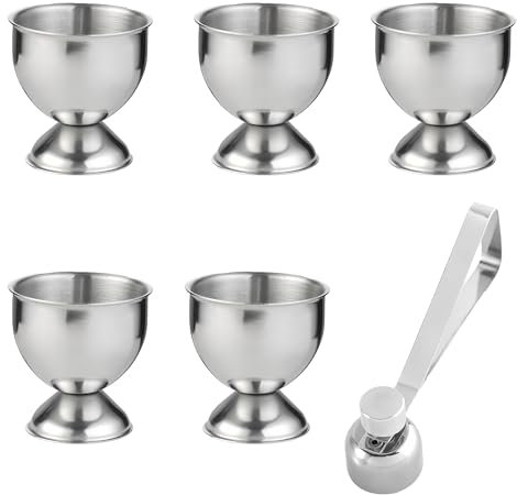 6-Piece Set Egg Cups, Egg Cup, 5 Egg Cups and1 Egg Opener, Breakfast Tray Egg Cup Holder, Egg Cup Holder for Raw Or Hard and Soft Boiled, Egg Cup for Soft Boiled Eg (5 Pcs & 1 Egg Opener)