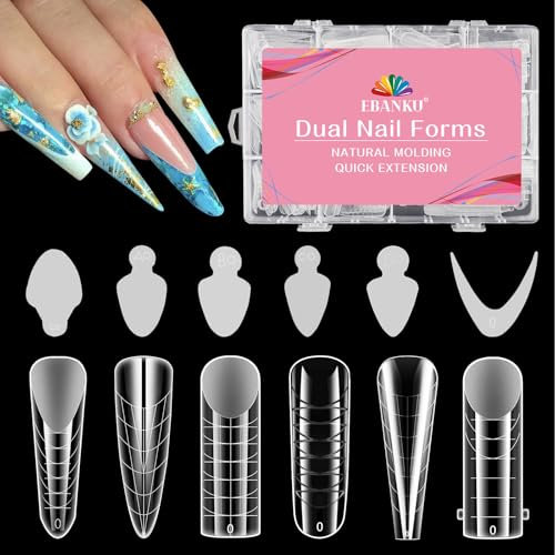 EBANKU 288 Polygel Nagelformen, matt transparent für Pediküre wiederverwendbare Full Cover Nagelform mit 72 French Nagelform Aufklebern, 6 Designs