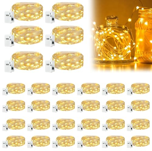 GOEDCH LED Stringa Luci a Batteria: 30 Pezzi da 2m Mini Luci Fatate a Batteria, Micro luci Stringa LED Bianco Caldo per Decorazione di Stanze, Feste, Giardino, Natale, Halloween, Matrimonio