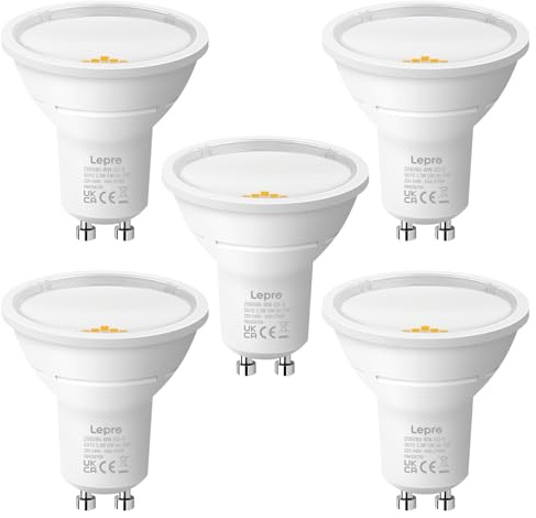 Lepro Energieklasse A GU10 LED Warmweiss Lampe, 3.3W 2700K Warmweiß 590 lm, Nicht Dimmbar, 100° Abstrahlwinkel, Energiesparendes GU 10 LED Leuchtmittel für Flur, Wohnzimmer, Schlafzimmer, 5 Stück