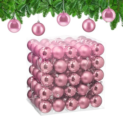 Relaxdays Bolas Árbol Navidad, Set 100, Plástico, Diseño en Mate y Brillante, 6 cm, Decoración, Adornos Navideños, Rosa