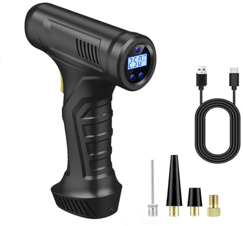 Tyre Inflator Air Compressor, Cordless Electric Bike Pump & Car Tyre Pump with Digital Display 150 PSI, LED Light, Portable Tyre Inflator for Car/Bicycle/Motocycle/Ball
