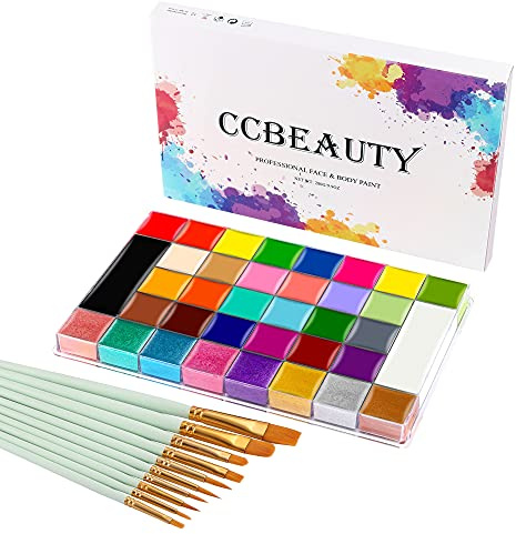 Faletony Bodypainting 36 Farben Face Paint mit 10 Pinseln, Gesicht Body Painting Öl Farben,sicher für Kinder/Erwachsene Körperfarben für Theaterschminke, Kinderschminken, Schminke Karneval