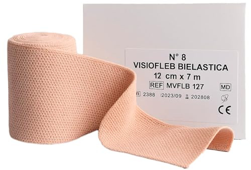 Umbra Medical Italy Visiofleb Benda Compressiva Bielastica – Color Pelle – Latex Free – 7m Estensibile – Morbida e Conformabile – Per Bendaggi, Garze, Fisioterapia – 3 Misure (12cm x 7m)