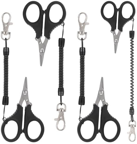 ElevateTech Tijeras de pesca, 4 piezas de acero inoxidable y cortador de línea trenzada con cordón retráctil de bobina portátil, cortapelos de pesca, accesorios de pesca, regalos