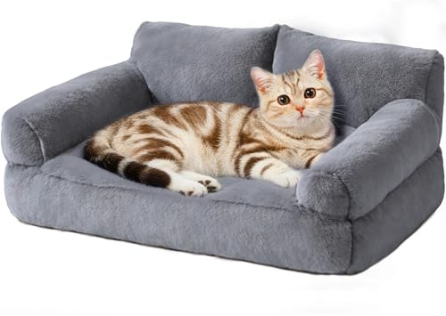 FURMORENE Cat Beds for Indoor Cats, Cat Couch Bed, Cute Cats Sofas for Pets, Small Dog Sofas & Chairs with Removable Washable Cover, Plush Soft Pet Furniture for 10lbs Small Dogs & Cats(Light Grey)