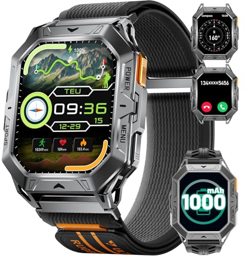 Montre Connectée Homme Militaire,2.13AMOLED/1000mAh Batterie/Boussole/Baromètre,Smartwatch Homme avec Appel Bluetooth,100+ Modes Sportifs Montre Fitness,Fréquence Cardiaque/Sommeil,10ATM,Android iOS