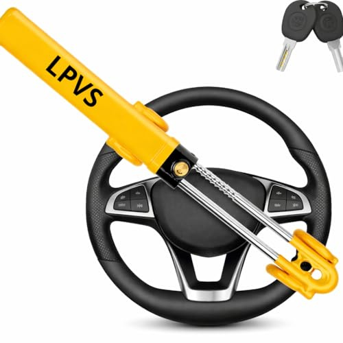 Canne Antivol Voiture, Camion, Utilitaire - Antivol Volant Universel en Métal Haute Sécurité - Blocage Visible Jaune – Protection Facile à Installer - 2 Clés - Entreprise Française