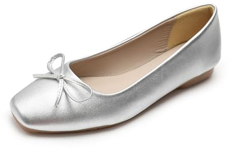 Ballerinas Women's Elegant Leather Foldable Mary Jane Ballerina Wide Sporty Walking Shoes Dance Shoes Classic Barefoot Shoes Comfortable Ballet Shoes Dirndl Shoes, silver, 8 UK
