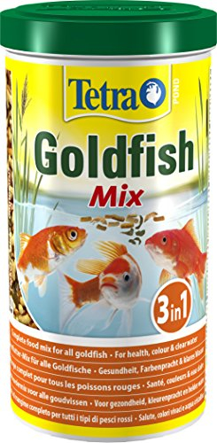 Tetra Pond Goldfish 3in1 Mix - Fischfutter-Mischung aus Flocken, Sticks und Gammarus für alle Goldfische und Kaltwasserfische im Teich, 1 L Dose