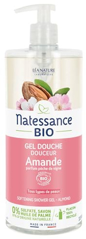 Natessance gel douche amande-parfum pêche de vigne sans sulfates 1L