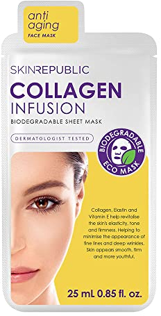 Skin Republic Collagen & Vitamin E Infusion Sheet Mask | Helps with Fine Lines & Wrinkles | For Younger-looking Skin | Made in Korea (Pack of 1)