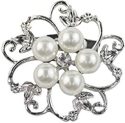 Broche Mecool broches de perlas de imitación broche de flores forma redonda bufanda pin-blanco