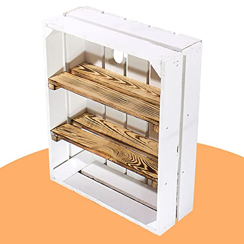 Vintage Möbel 24 GmbH Weiße Kiste flach mit 2 geflammten Mittelbrettern 50cmx40cmx16cm Gewürzregal Ablage Obstkiste Weinkiste Wandregal Holzkiste Regalkiste Box Regal