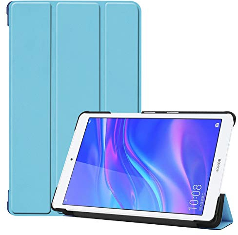 SATURCASE PU Leder Flip Faltbar Folio Standfunktion Schlank Leicht Auto Schlafen/Aufwachen Schützend Tablet Tasche Tablethülle Schutzhülle Hülle für Huawei MediaPad M5 Lite 8.0 (Himmelblau)