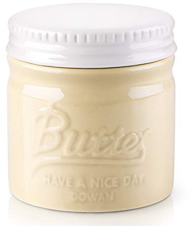 DOWAN Mantequera Crock Francesa Con Tapa, Estilo Tarro Mason de Porcelana, Recipiente en Relieve Para Untar Mantequilla Casera Con Sabor Fresco, Amarillo