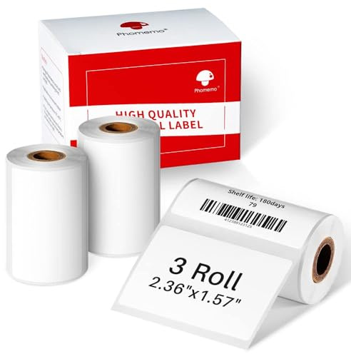 Phomemo Étiquettes Thermiques Autocollantes 3 Rouleaux 60x40mm,540 pcs | Compatibles avec Les Imprimantes d'étiquettes M220, M200, M221, Étiquettes d'adresses pour le Bureau, Maison