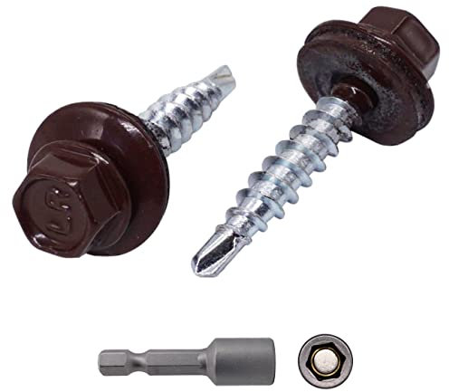 Confezione da 50 viti per coperture in metallo, 4,8 x 35 mm, verniciate con rondelle EPDM, vite esagonale in lamiera (50, marrone cioccolato RAL 8017)