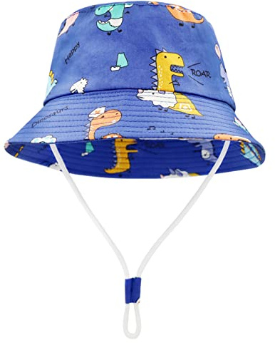 FenFang Sombrero de Sol Verano Bebés, Gorro Pescador Playa Niñas Niños, Gorras de Dinosaurios, Unisexo Sombreros ala Ancha UV Protección para Exteriores Viajes 1 2 3 4 Años (1-2 Años, Azul)