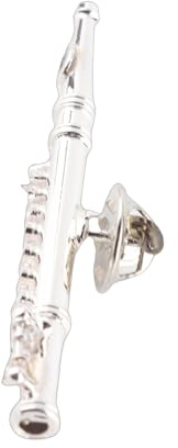 Spilla Musicale a Forma di Flauto in Nichel, Argento e Oro, 5,6 cm di Lunghezza, Accessorio Decorativo per Donna con Confezione