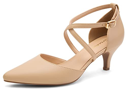 Greatonu Zapatos de tacón para Mujer con Correa en el Tobillo y tacón Gatito, Nude-P, 38 EU