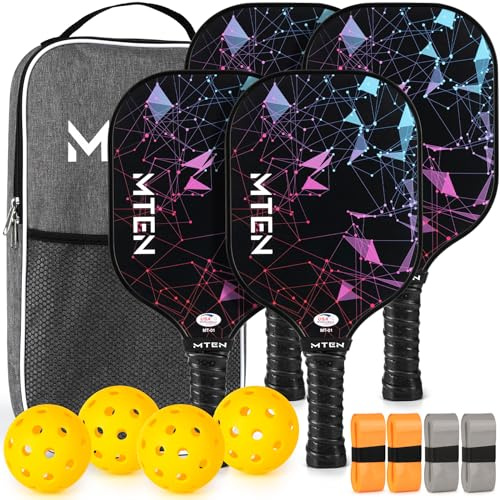 MTEN Pickleball Paddles Set of 4, USAPA Approved Fiberglass Set