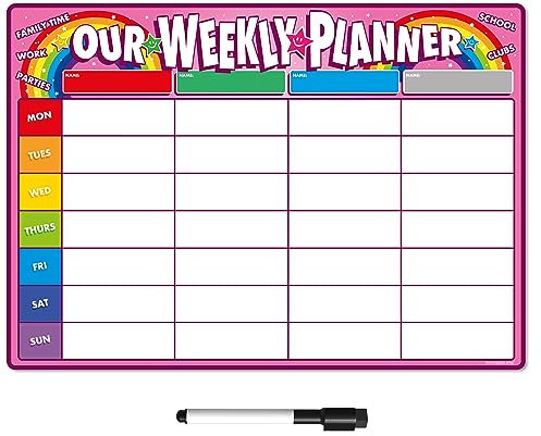 TMS - Agenda settimanale magnetica per frigorifero, realizzata nel Regno Unito, lavagna, promemoria, calendario o organizer per lavoro o pianificazione familiare (famiglia rosa, A4 (30 x 21 cm)