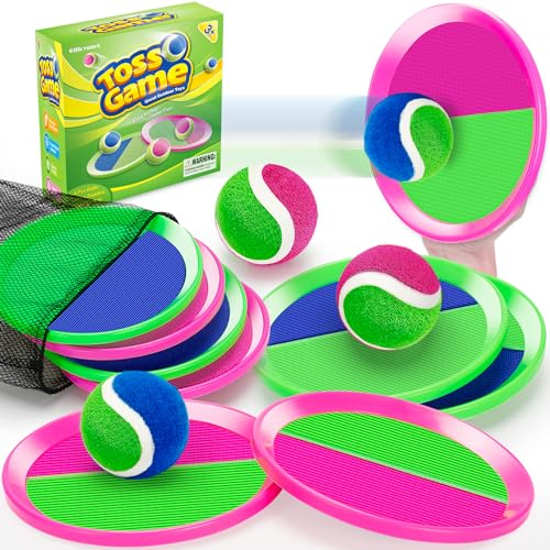 Officygnet Ball Catch Game, Kids Toss Game for Ages 3 4 5 6 7 8-12 Year Old Boy Girl, Catching Ball Set with 4 Paddles for Outdoor Toys/Yard Games/Beach Toys/Pool Toys for Kids Easter Birthday Gifts