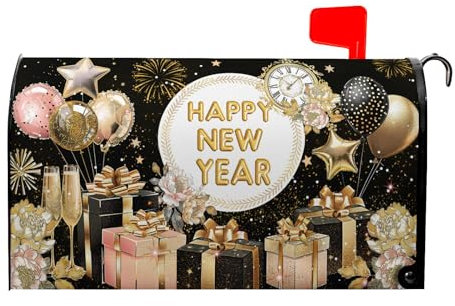 Dacawin Felice Anno Nuovo Casella Postale Coperture Magneti Standard Oversize 53 X 45,7 cm Fuochi D'artificio Palloncino Involucri Casella Postale Copertura Casella Postale Giardino Decorazioni