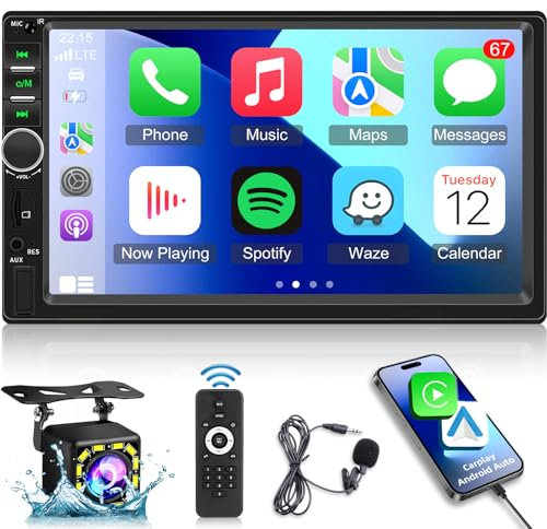 Autoradio 2 Din Bluetooth Compatibile con Carplay e Android Auto, 7 Pollici Autoradio 2 Din con Bluetooth, Mirror Link, FM, USB, SWC+Backup Camera