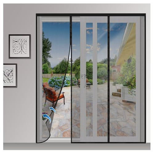 Puertas con Mosquitera Magnética, 290x270cm Negro Cortinas Antiinsectos con Cinta Mágica e Imanes Cierre Automático
