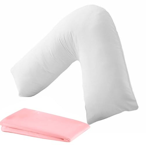 V Shaped Pillow with Cover - V Pillow For Neck And Shoulder Pain - Pink Microfiber Cover with Extra Virgin Hollow Fiber Filling - V Cushion For Pregnancy and Nursing(Pink)