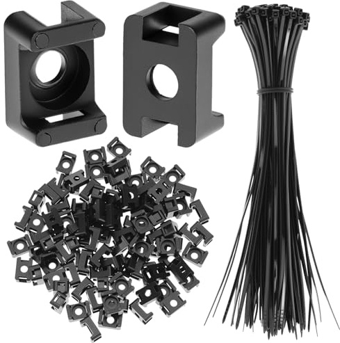 QWORK® 100 stycken skruvbara kabelhållare 15 x 10 x 7 mm med 100 buntband av nylon (20 cm)