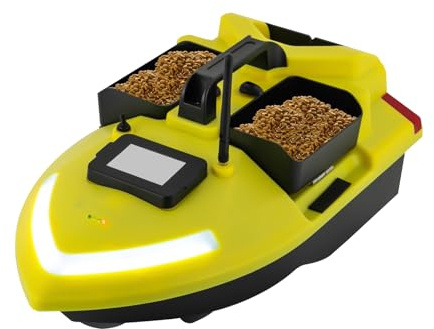 500m RC Köderboot mit GPS & 3 Köderboxen - Angel-Futterboot 12000mAh, Suchscheinwerfer & Auto-Rückkehr für Süßwasser (ABS-Gehäuse, Gelb)