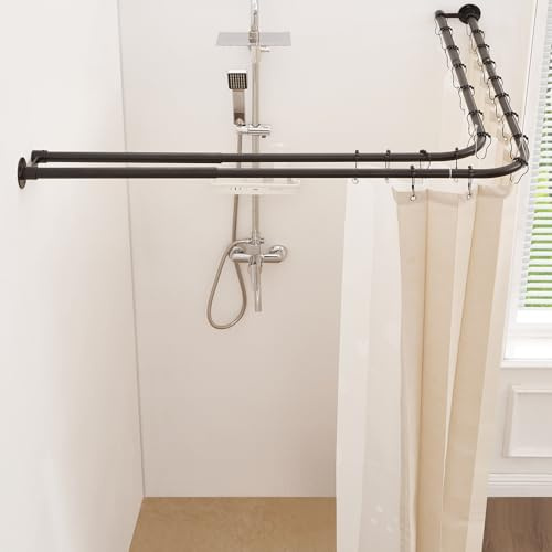 Crkmire Double L Shaped Shower Curtain Rod, [23.6-53] x [23.6-53] Adjustable Dual Corner Shower Rail for 90 Degree Square Bathroom