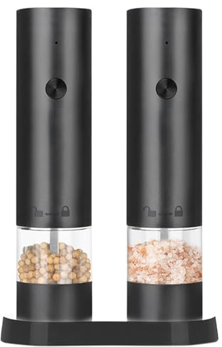 Electric Salt and Pepper Grinder Set, Rechargeable Mill Grinding with LED Light, 500mAh, ABS Material, Automatic Adjustable Coarseness Grinders for Salt, Pepper, and Chili in Kitchen BBQ, 10x7x19.5cm