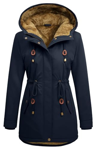 Vancavoo Winter Coats for Women Parka Jackets Hooded Fleece Lined Overcoat Ladies Warm Hoodies Zip Up Sweatshirt Outwear with Pockets,Navy blue,M