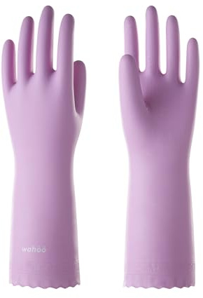 LANON wahoo Cleaning Gloves with Cotton Flocked Liner, Mauve Mist, Medium | Skin-Friendly, Dish Washing, Reusable, Latex Free, DEHP-Free, Non-Slip, Dishwashing Household Kitchen Gloves