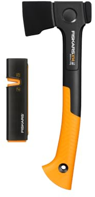 Fiskars X14 Juego de Hacha y afilador de hachas y Cuchillos