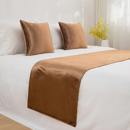 Camino de cama de terciopelo - Cubierta de cama de hotel de lujo, colcha manta protectora para cama, camino de cama para tamaño King Queen, marrón, 45 x 210 cm para cama de 1,5 m