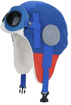 AYPOW Vinter Termisk Fleece Hatt Barn 6-12 med Avtagbara Glasögon, Utomhus Vindtät Varm Flygare Mössa Hörlurar Bomber Trapper Hattar med Öronmuffar Pojkar Flickor Skidåkning Cykling, Blå, one size
