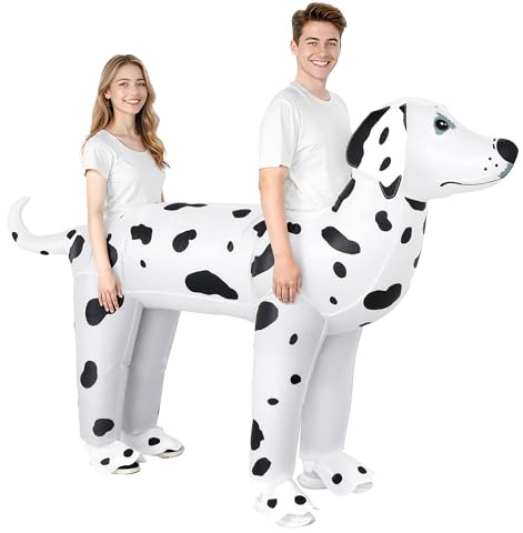 Poptrend Costume gonflable pour couple de dalmatiens pour adulte, 2 personnes, costume gonflable double chien, costume de teckel d'Halloween, costume de teckel pour homme et femme, fête costumée