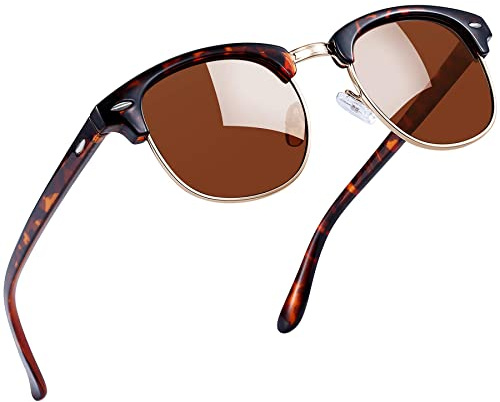 Joopin Occhiali da Sole da Uomo Donna Polarizzati Protezione UV400 Classici Quadrati Vintage Rettangolari Mezza Montatura Occhiali da Sole (Marroni Leopardati)
