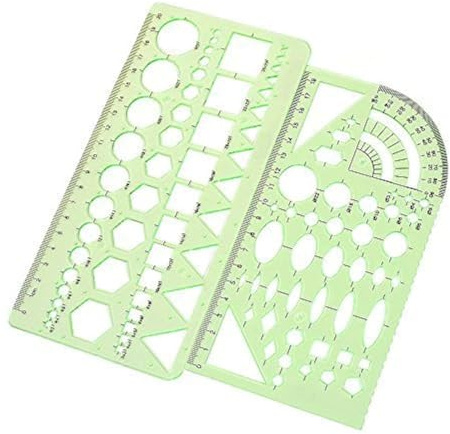 2PCS Plastic Green Measuring Templates Geometric Rulers for Office and School, Building formwork, Drawings templates