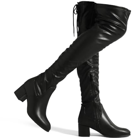 DREAM PAIRS Women's Over The Knee Thigh High Boots,Black/Pu,7.5