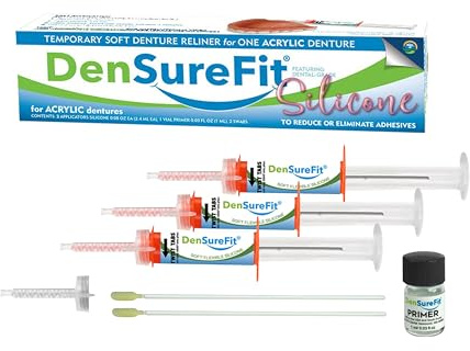 DenSureFit Denture Reline Kit for Upper Denture, 3-6 Month Soft Silicone Dentures Repair Set to Refit and Tighten, Easy to Use Reline Set with Larger Primer and Applicators for Comfortable Fit