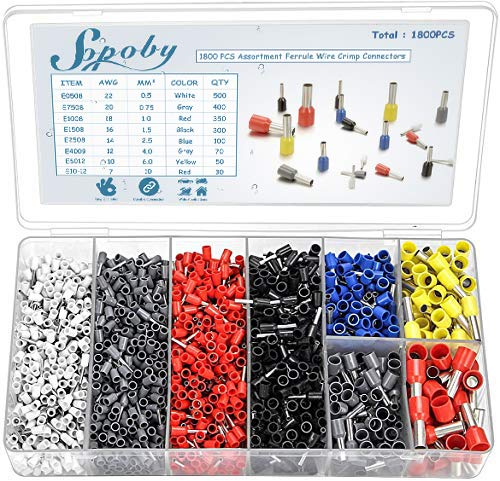 Sopoby 1800 pcs Boîtes à Bornes Sertir Isolées Embouts de Câblage Câble de Cosses 0,5-10,00 mm² pour Pince Électricien