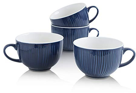 KOOV Jumbo Soup Mug, Soup Bowls with Handles Microwave Safe, Ceramic Soup Mugs with Handles, Jumbo Mug Set of 4, 24 Ounce (Aegean)
