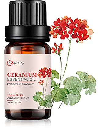 AOPING Geranium Essential Oil - 100% Pure Organic Natural Plant (Pelargonium graveolens) Geranium Oil for Diffuser, Aroma, Spa, Massage, Yoga, Perfume, 0.33oz
